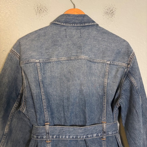 Madewell Women Oversized Trucker Jean Jacket Belted Sz Medium Denim Fall Preppy - Picture 10 of 13